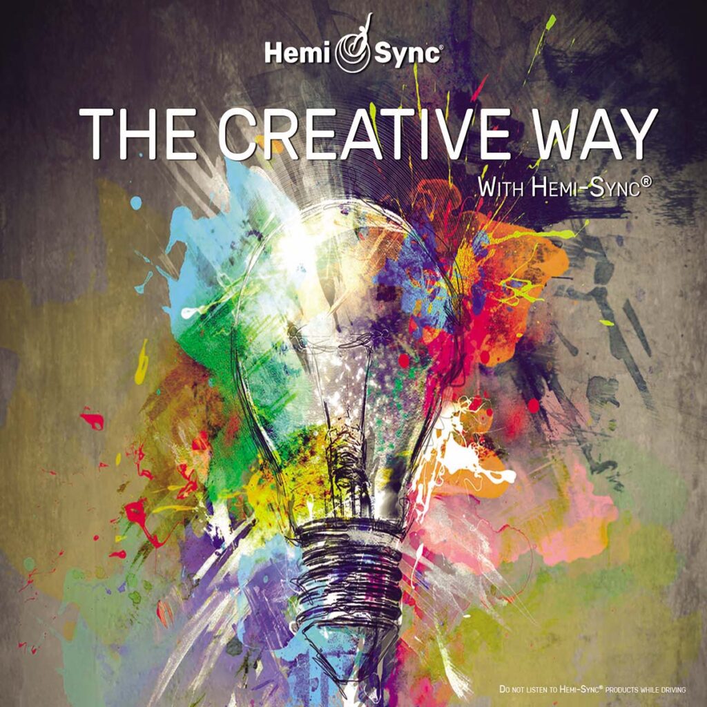 Carátula del disco de Hemi Sync THE CREATIVE WAY: ilustración de bombilla con muchas manchas de colores