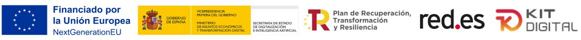 Logotipo Kit Digital, Gobierno España, red.es, Plan de Recuperación, Transformación y Resiliencia y Financiado por la Unión Europea con fondos NEXT GENERATION (EU)