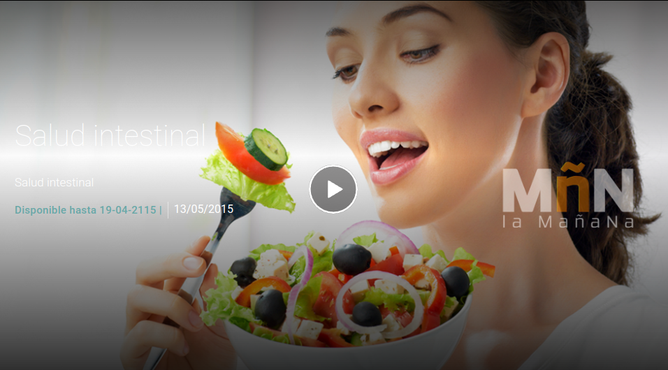 Carátula de vídeo del programa Salud Intestinal de La Mañana en TVE: chica joven comiendo una ensalada